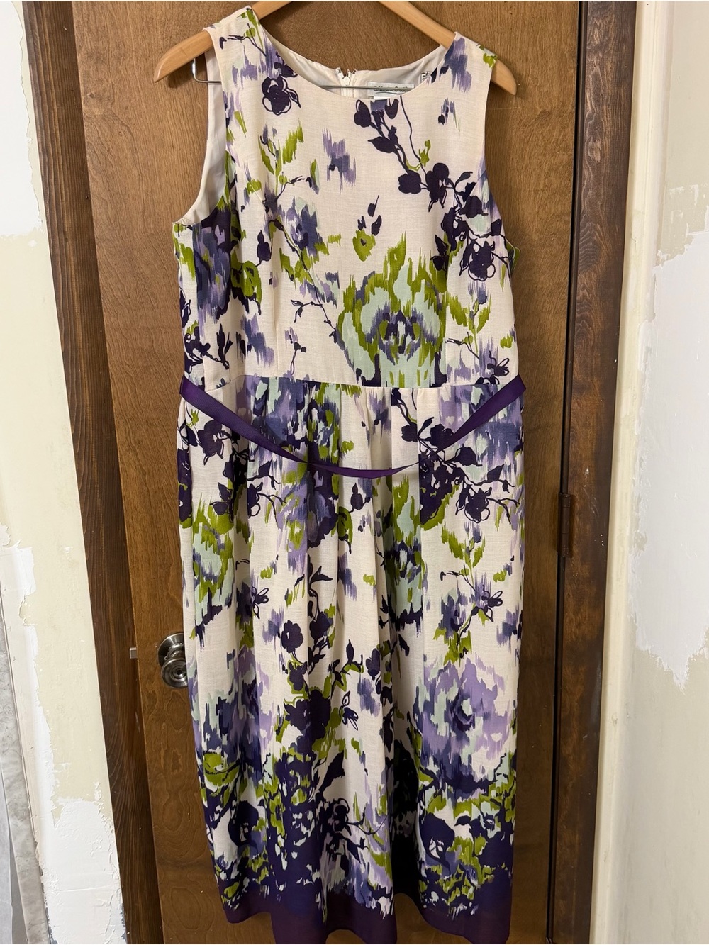 Coldwater Creek 12 Cream, Purple & Green Floral Midi Dress